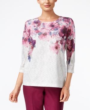 Alfred Dunner Petite Veneto Valley Embellished Floral-print Top