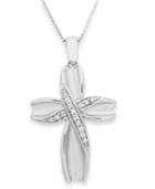 Diamond Satin Cross Pendant Necklace In Sterling Silver (1/10 Ct. T.w.)