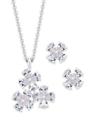 Charter Club Silver-tone Cubic Zirconia Flower Pendant Necklace And Stud Earrings