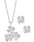 Charter Club Silver-tone Cubic Zirconia Flower Pendant Necklace And Stud Earrings