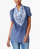 Style & Co T-shirt With Fringe Scarf, Only At Macy's