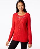 Grace Elements Embellished Cable-knit Sweater