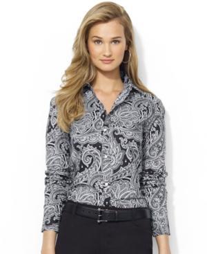 Lauren Ralph Lauren Petite Three-quarter-sleeve Paisley-print Shirt