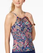 24th & Ocean Paisley Fields Printed Underwire High-neck Tankini Top Women's Swimsuit