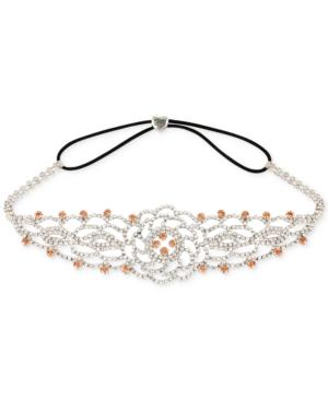 Betsey Johnson Silver-tone Crystal And Rose Headband