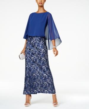 Alex Evenings Embroidered-skirt Cape Gown