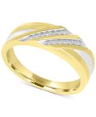 Men's Two-tone Diamond Band (1/10 Ct. T.w.) In 10k Gold And White Rhodium Plate