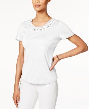 Karen Scott Cotton Braided-trim Top, Created For Macy's