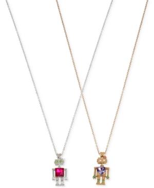 Betsey Johnson Two-tone Embellished Robot Pendant Necklace