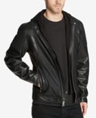 Guess Men's Faux-leather Moto Jacket With Hooded Inset