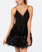 Blondie Nites Juniors' Deep-v Flocked Floral Fit & Flare Dress