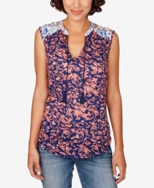Lucky Brand Printed Lattice-detail Top