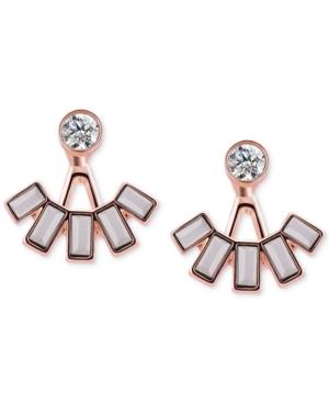 T Tahari Rose Gold-tone Crystal And Stone Front And Back Earrings