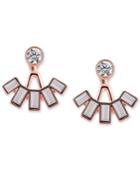 T Tahari Rose Gold-tone Crystal And Stone Front And Back Earrings