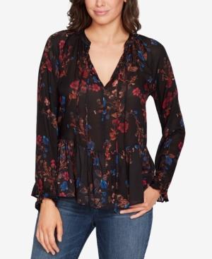 William Rast Printed Peplum Peasant Top