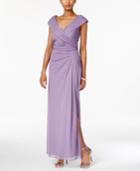 Alex Evenings Ruched Faux-wrap Gown
