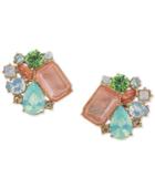 Carolee Gold-tone Multicolor Crystal Clip-on Button Earrings