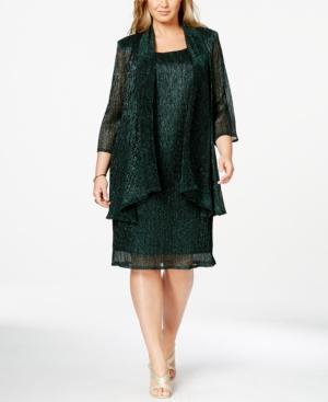 R & M Richards Plus Size Sleeveless Metallic Dress And Jacket