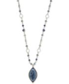 Nine West Silver-tone Long Beaded Blue Stone Pendant Necklace