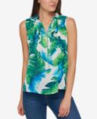 Tommy Hilfiger Ruffled Leaf-print Top, Only At Macy's