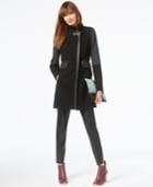 Kensie Faux-leather-trim Colorblocked Coat