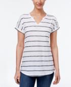 Style & Co Striped Cuffed-sleeve Top, Only At Macy's