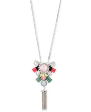 M. Haskell Silver-tone Mixed Faceted Stone Tassel Pendant Necklace