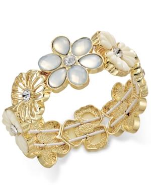 Charter Club Gold-tone Multi-flower Stone And Crystal Stretch Bracelet, Only At Macy's