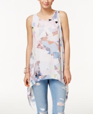 Vince Camuto Sleeveless Printed Handkerchief-hem Blouse