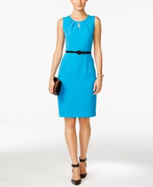 Kasper Belted Keyhole Sheath Dress