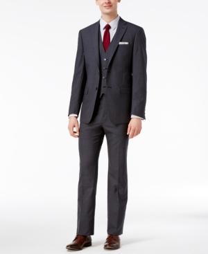 Calvin Klein Men's Slim-fit Black And Charcoal Neat Vested Suit