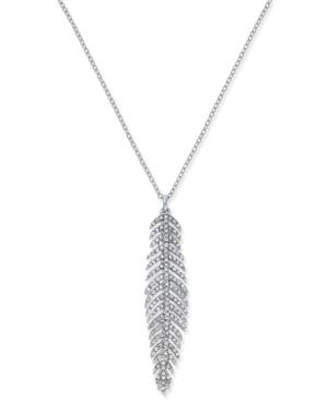 Inc International Concepts Silver-tone Long Pave Feather Pendant Necklace, Created For Macy's