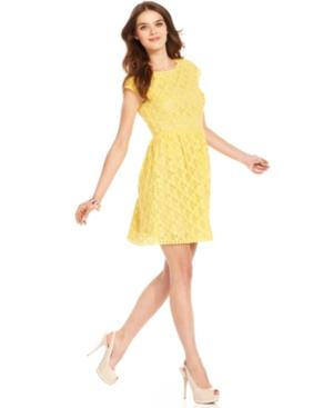 Kensie Dress  Short Sleeve High Neck Dot Lace