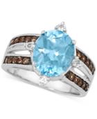 Le Vian Blue Topaz (3-9/10 Ct.t.w.) Smoky Quartz (1/4 Ct.t.w.) And White Topaz (1/6 Ct.t.w.) Ring In 14k White Gold