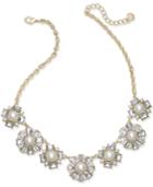 Charter Club Gold-tone Imitation Pearl & Crystal Floral Statement Necklace, Created For Macy's