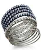 Ali Khan Imitation Pearl And Crystal Bangle Bracelet