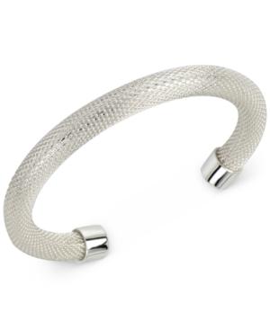 Touch Of Silver Mesh Open Cuff Bracelet In Silver-plated Metal