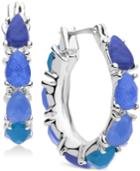 Nine West Silver-tone Ombre Blue Stone Hoop Earrings