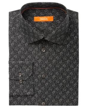 Tallia Men's Fitted Black Paisley-mini Floral Dress Shirt
