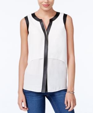 Bar Iii Faux-leather-trim Top, Only At Macy's