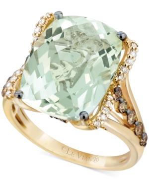 Le Vian Green Amethyst (9-3/4 Ct. T.w.), White Diamond (1/8 Ct. T.w.) And Chocolate Diamond (3/8 Ct. T.w.) Ring In 14k Gold