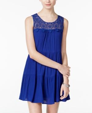 As U Wish Juniors' Crocheted-yoke Shift Dress