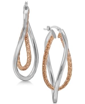 Two-tone Swirl Hoop Earrings In Sterling Silver And 18k Rose Plating