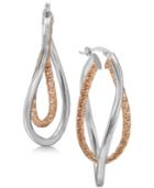Two-tone Swirl Hoop Earrings In Sterling Silver And 18k Rose Plating