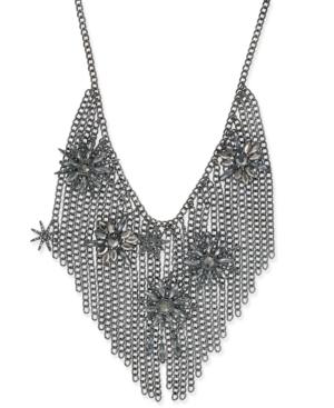 Inc International Concepts Hematite-tone Crystal Starburst Fringe Statement Necklace, Created For Macy's