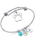 Unwritten Dog Paw Charm And Amazonite (8mm) Bangle Bracelet In Stainless Steel