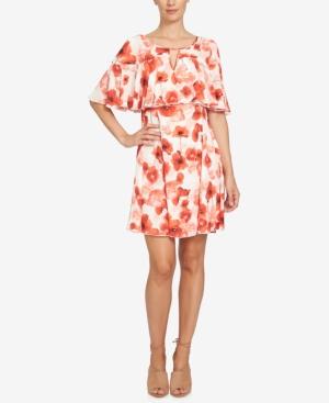 Cece Poppy-print Capelet Dress