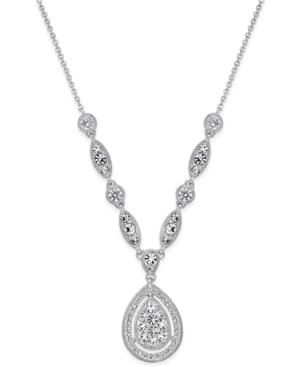 Danori Silver-tone Teardrop Crystal Pendant Necklace