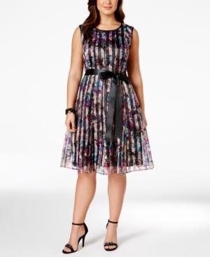 Sl Fashions Plus Size Printed Pleated Dress