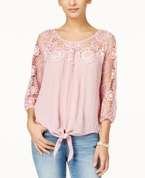 American Rag Crochet-trim Tie-front Top, Only At Macy's